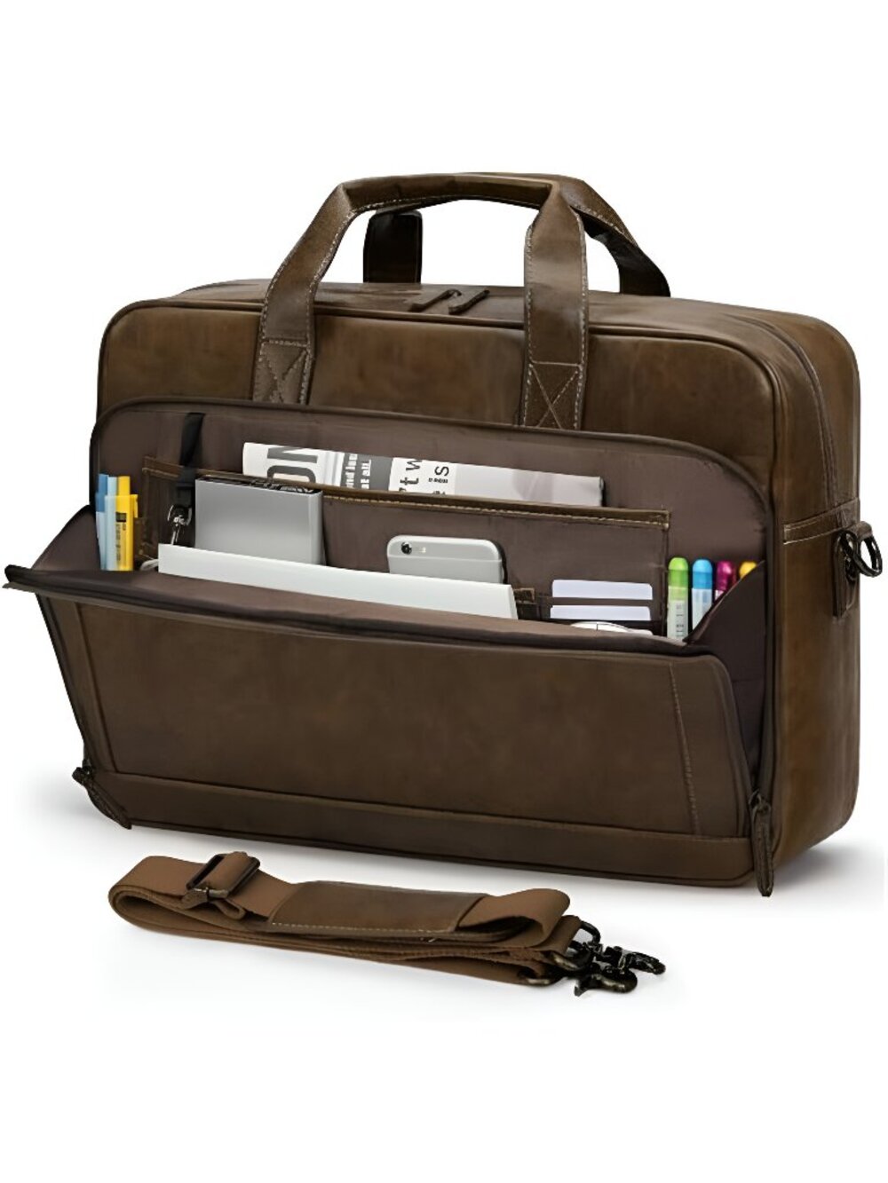 Mens Laptop Bag 16 Inch Leather Briefcase Vintage Messenger Bag